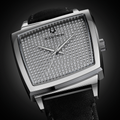Memphis 521 35.8mm silver-tone watch on black leather strap with a diamond studded dial