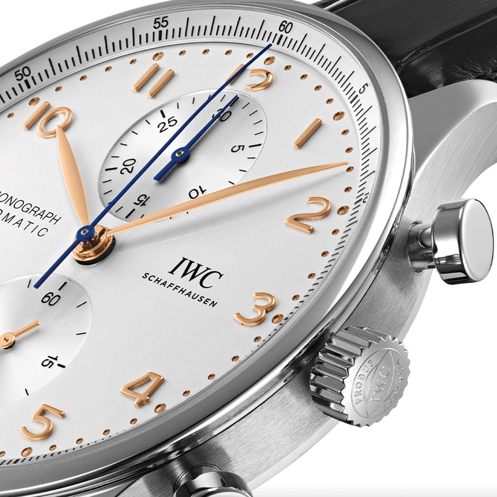 Portugieser Chronograph Gold Accents 41mm - Silver-Plated on Leather Strap