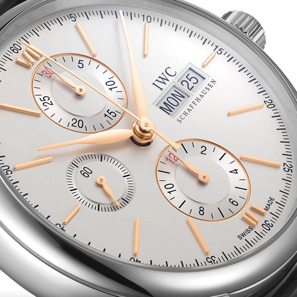 Portofino Chronograph Gold Accents 42mm - Silver-Plated on Leather Strap