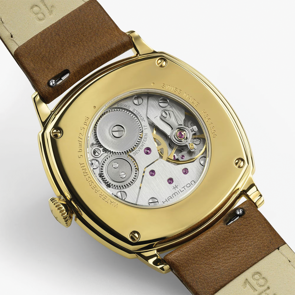 American Classic Cushion Mechanical PVD Gold-Tone 34mm - Beige on Leather Strap