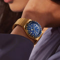 Q Timex Gold-Tone 36mm - Blue on Bracelet