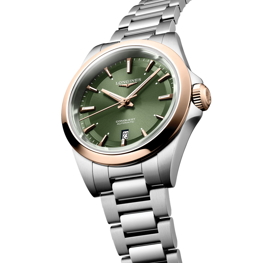 Conquest Pink Gold Bezel 30mm - Green on Bracelet
