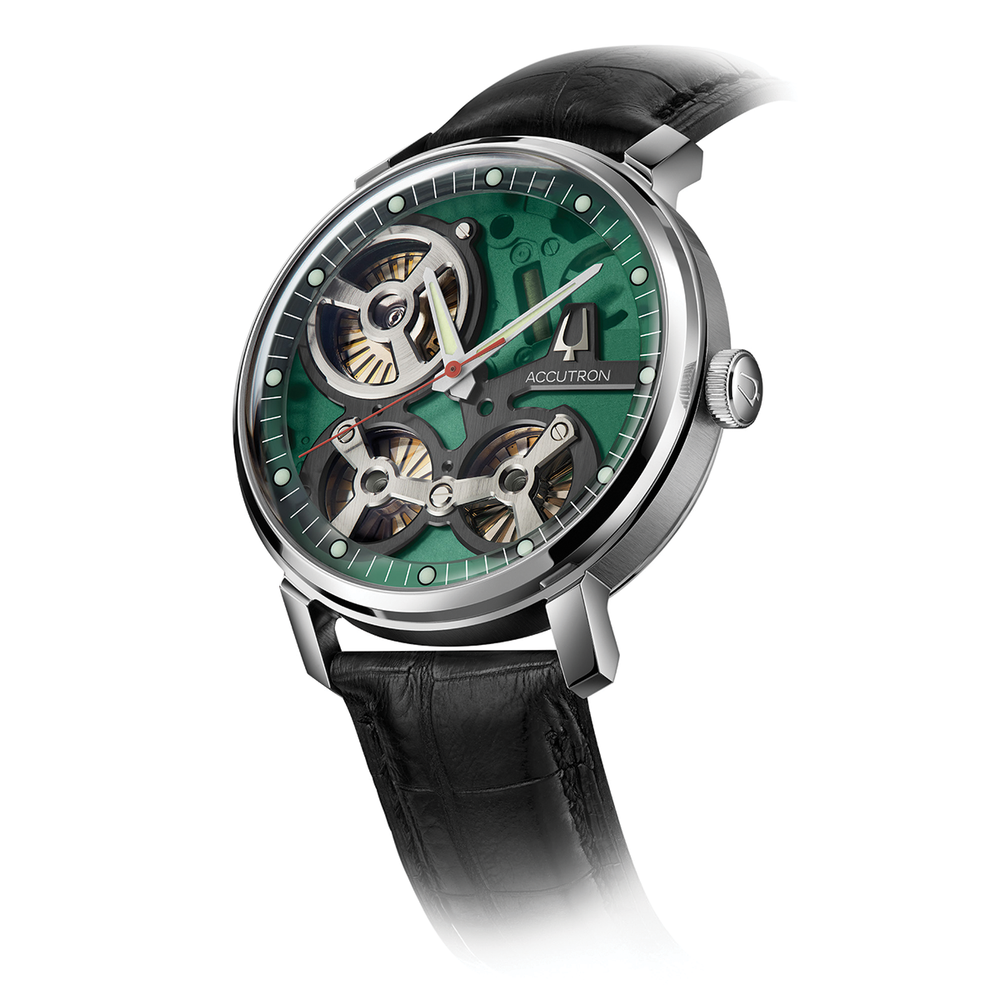 Spaceview 2020 43.5mm - Green on Black Leather Strap
