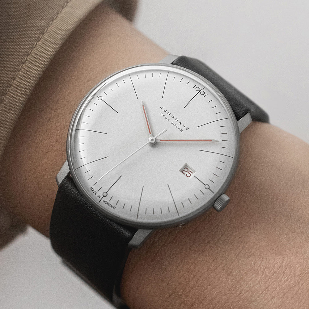 Max Bill MEGA Solar Bauhaus 38mm - Silver on Leather Strap