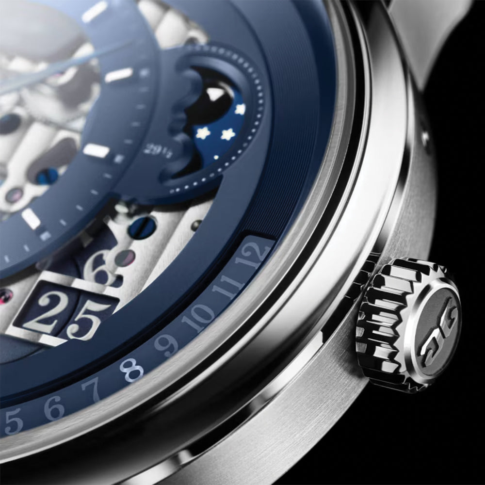 PanoMaticCalendar Limited Edition Platinum 42mm - Skeletonized Deep Blue on Leather Strap