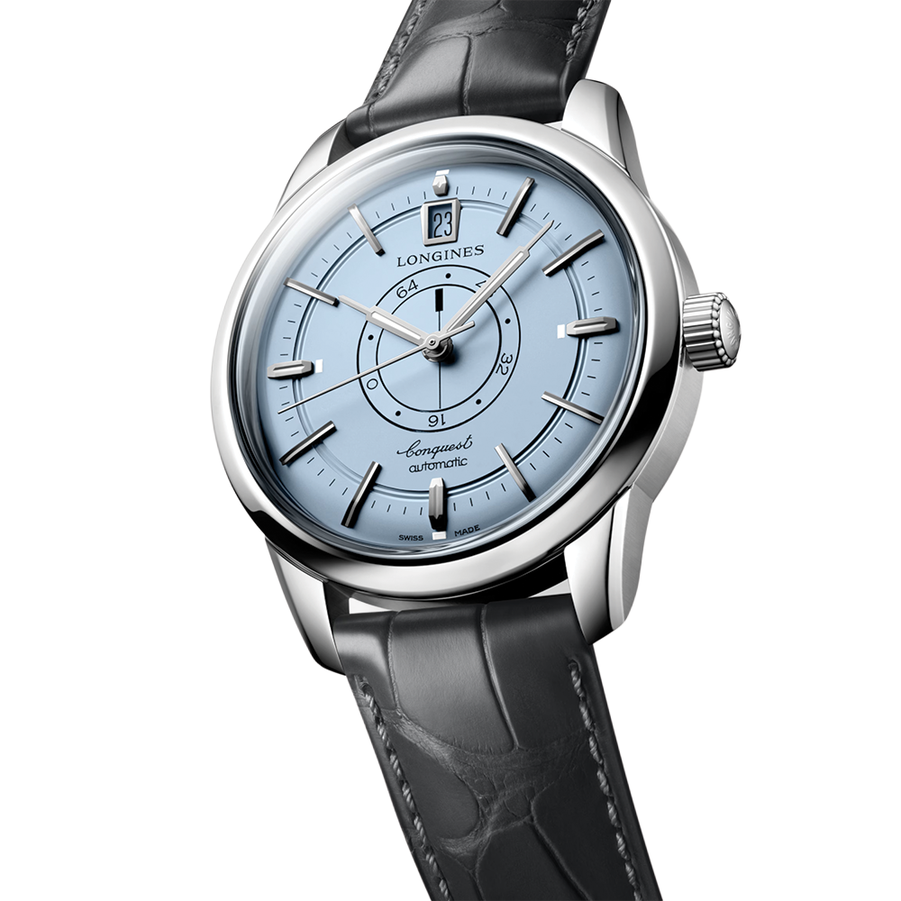 Conquest Heritage Central Power Reserve 38mm - Light Blue Opaline on Leather Strap