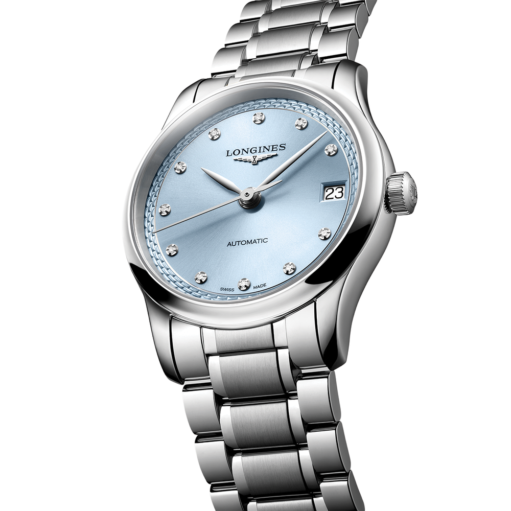 Master 34mm - Frosted Blue, Diamond-Set on Bracelet