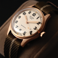 OLD SMITH Bronze No-Date 38mm - Ivory on Khaki x Beige Fabric Strap