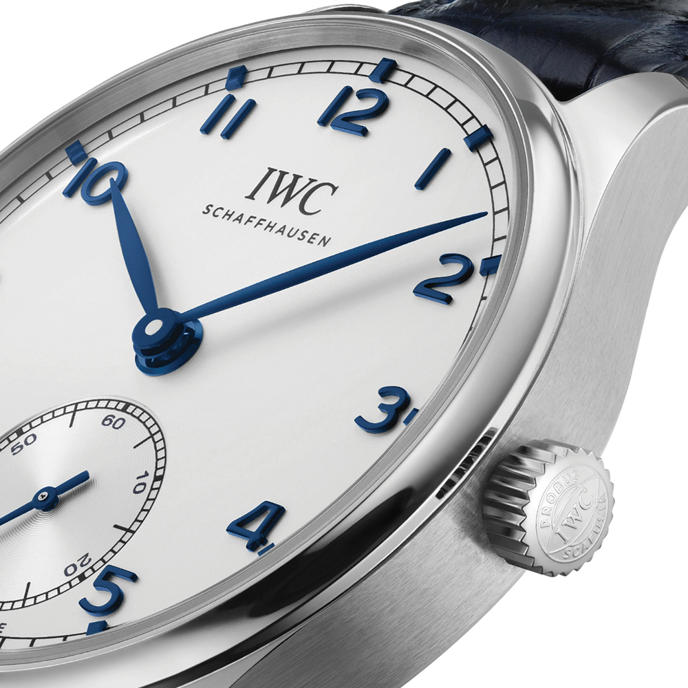 Portugieser Automatic 40mm - Silver w/ Blue Accents on Leather Strap