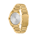 Rear view of gold-tone Sport Luxury 40mm watch with metal bracelet and clasp