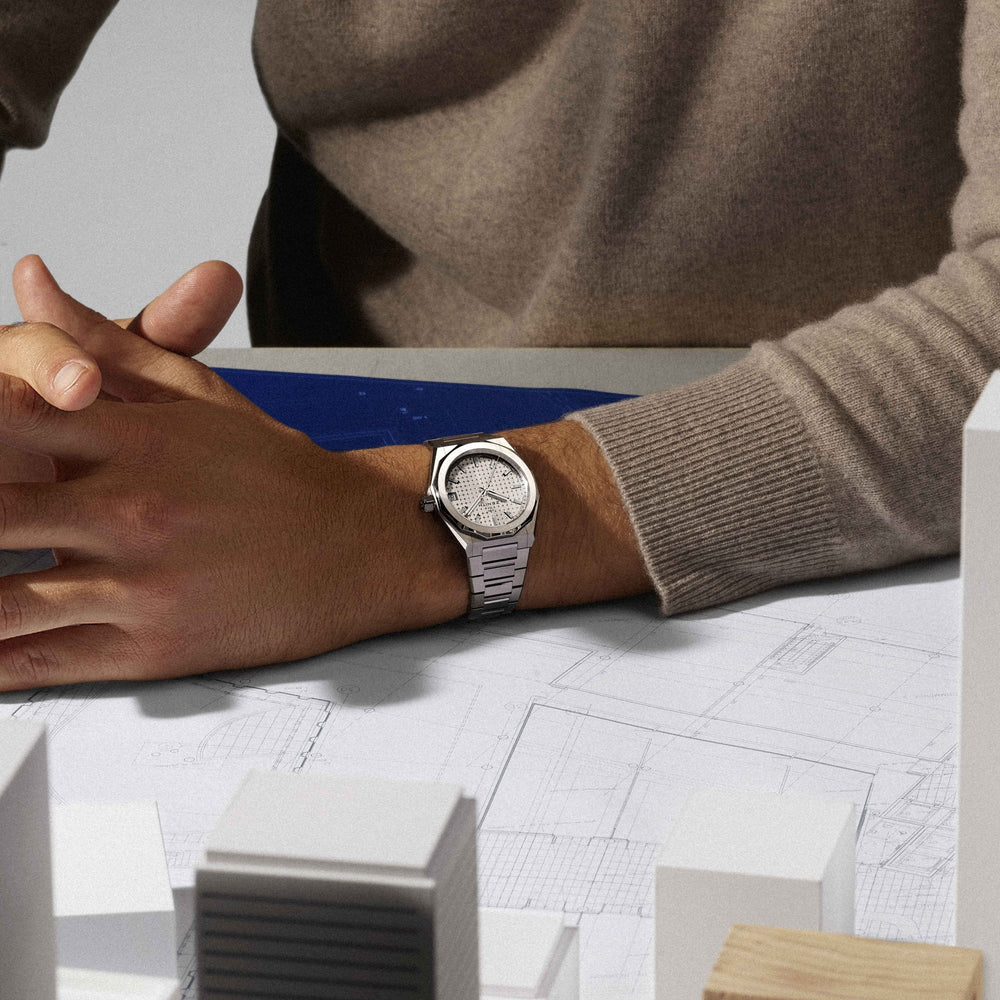 Defy Skyline 36mm - White-Toned on Bracelet w/ Extra Rubber Strap