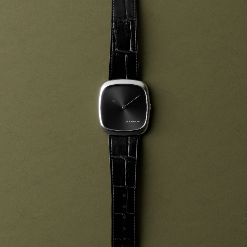 Dennison ALD Time Only Sunray Black watch in steel 37mm with a black leather strap