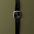 Dennison ALD Time Only Sunray Black watch in steel 37mm with a black leather strap
