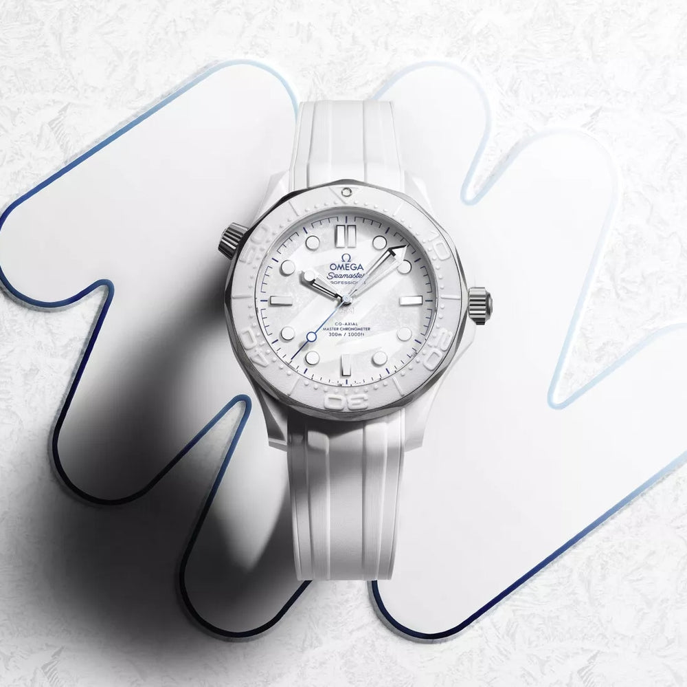 Seamaster Diver 300M Milano Cortina 2026 43.5mm - White on Rubber Strap