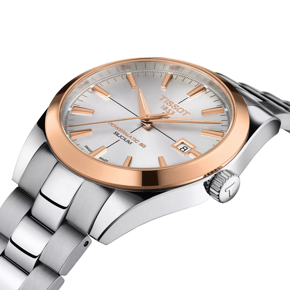 Gentleman Powermatic 80 Silicium Solid 18K Gold bezel 40mm - Silver on Bracelet