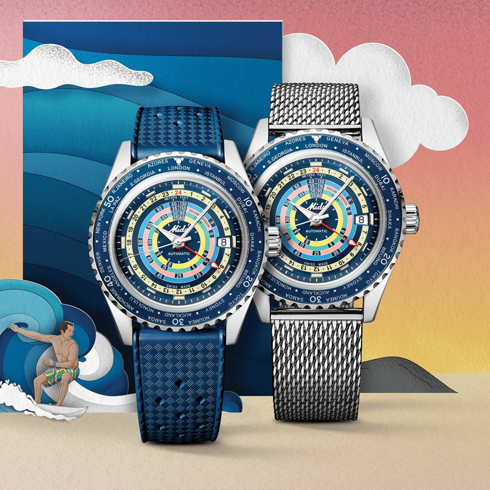 Ocean Star Decompression Worldtimer 40.5mm - Blue on Rubber Strap w/ Additional Bracelet