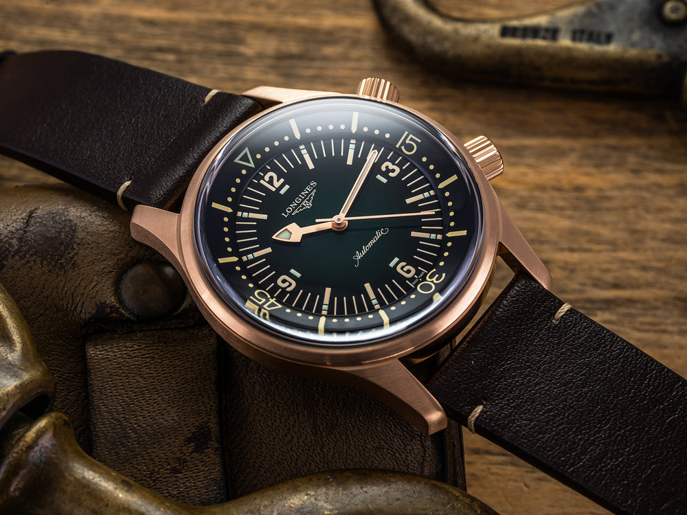 Legend Diver Bronze 42mm Green on Leather Strap w/ Extra Fabric