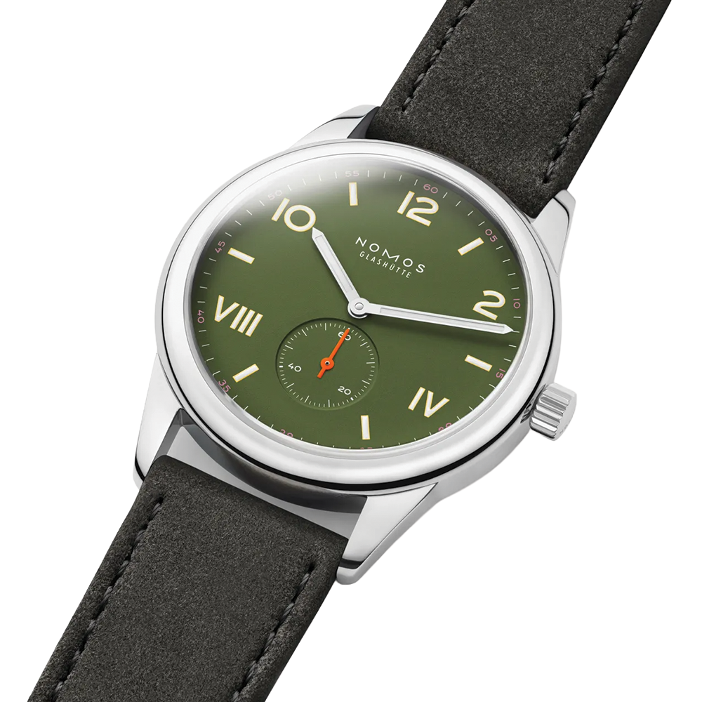 Club Campus Glass Back 38.5mm - Olive on Leather Strap