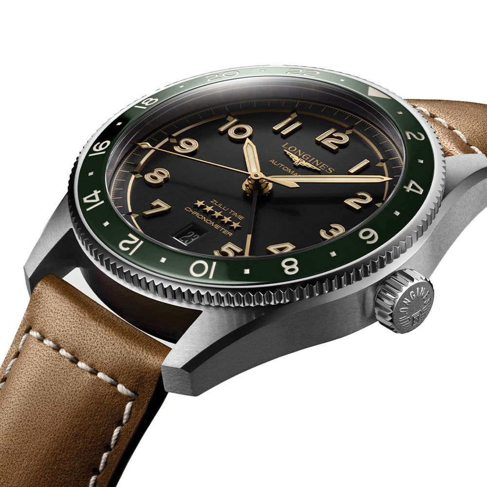 Spirit Zulu Time Green Bezel 42mm - Black on Leather Strap