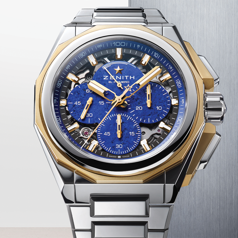 DEFY Extreme Lapis Lazuli Chronograph 45mm - Blue w/ Yellow Gold Accents on Bracelet and 2 Additional Straps