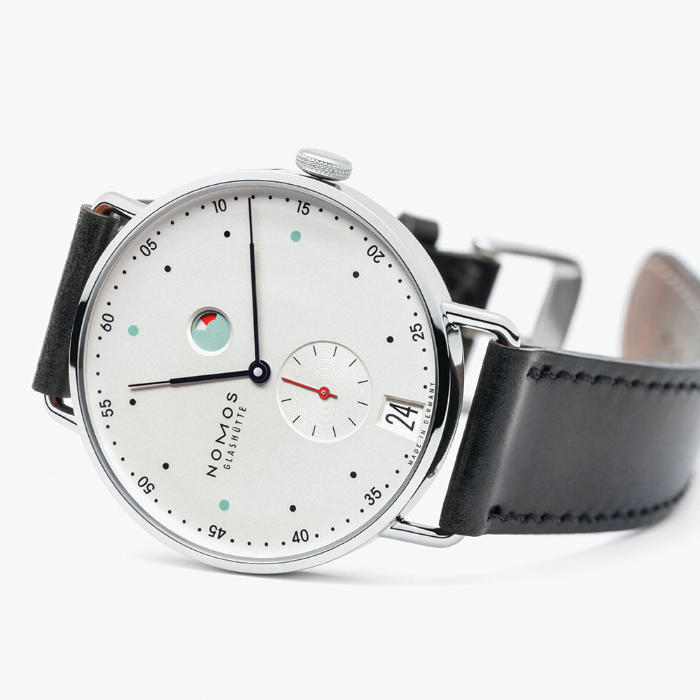 Metro 37mm - White Silver-Plated on Leather Strap