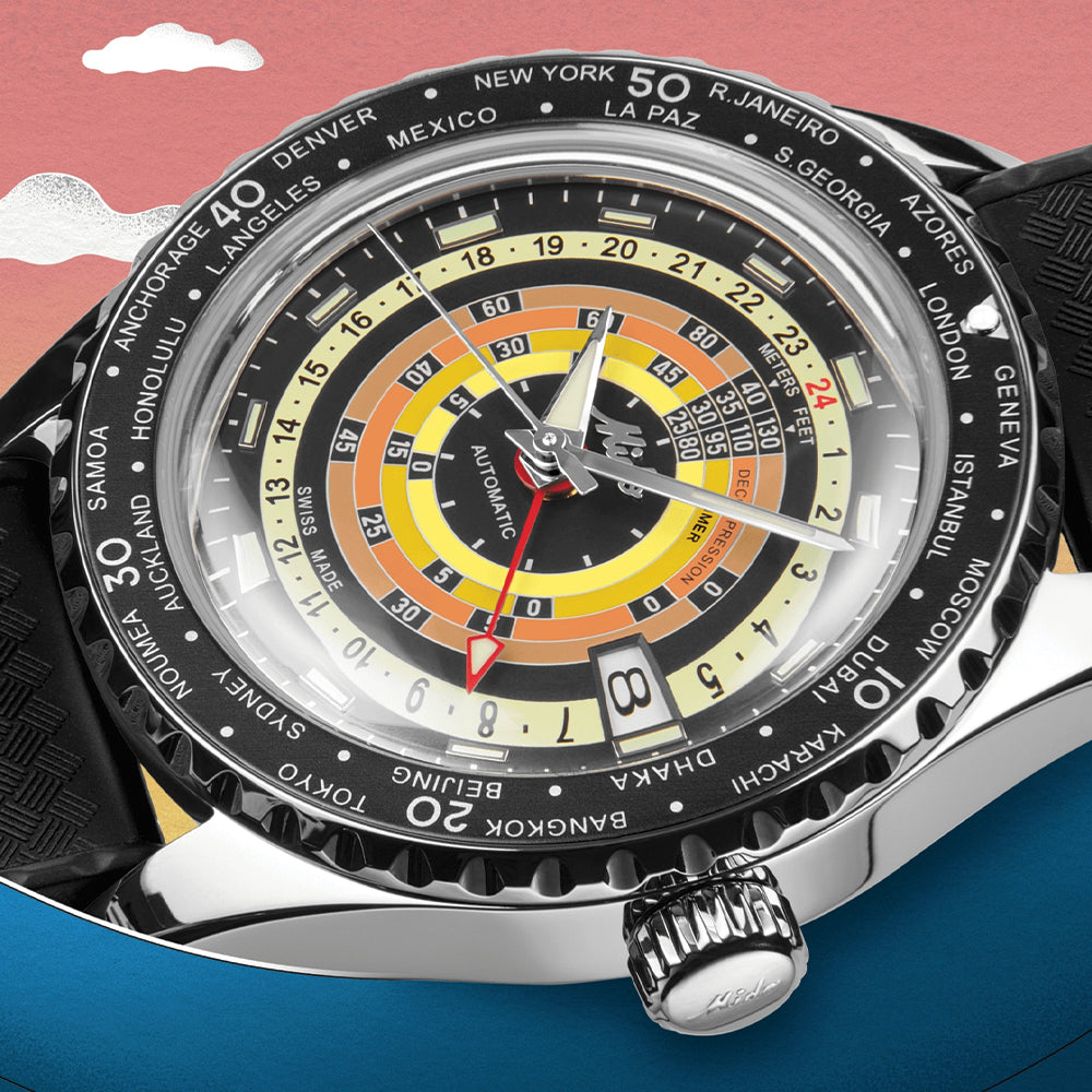 Ocean Star Decompression Worldtimer 40.5mm - Black on Rubber Strap w/ Additional Bracelet