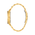 Gold-tone Sport Luxury 40mm watch shown from the side with a linked bracelet