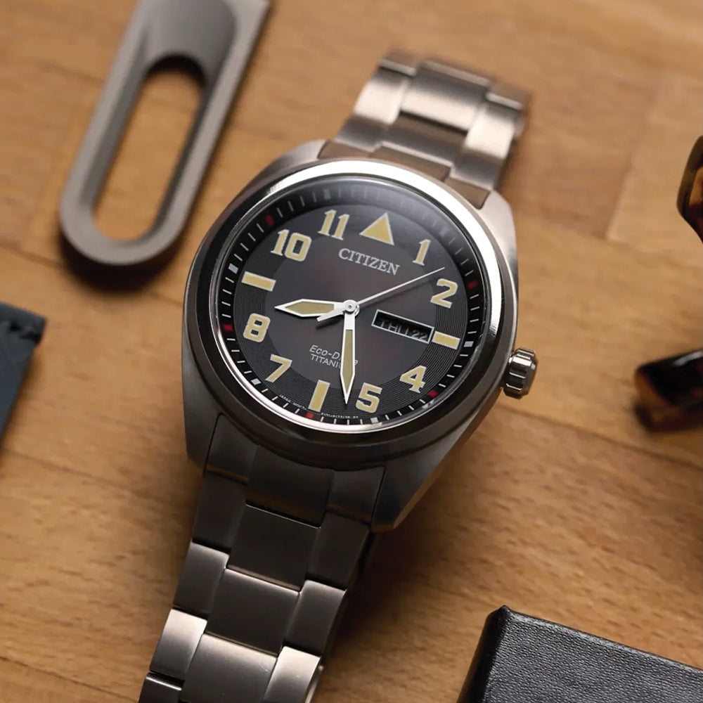 Garrison Eco-Drive Super Titanium 42mm - Black on Bracelet