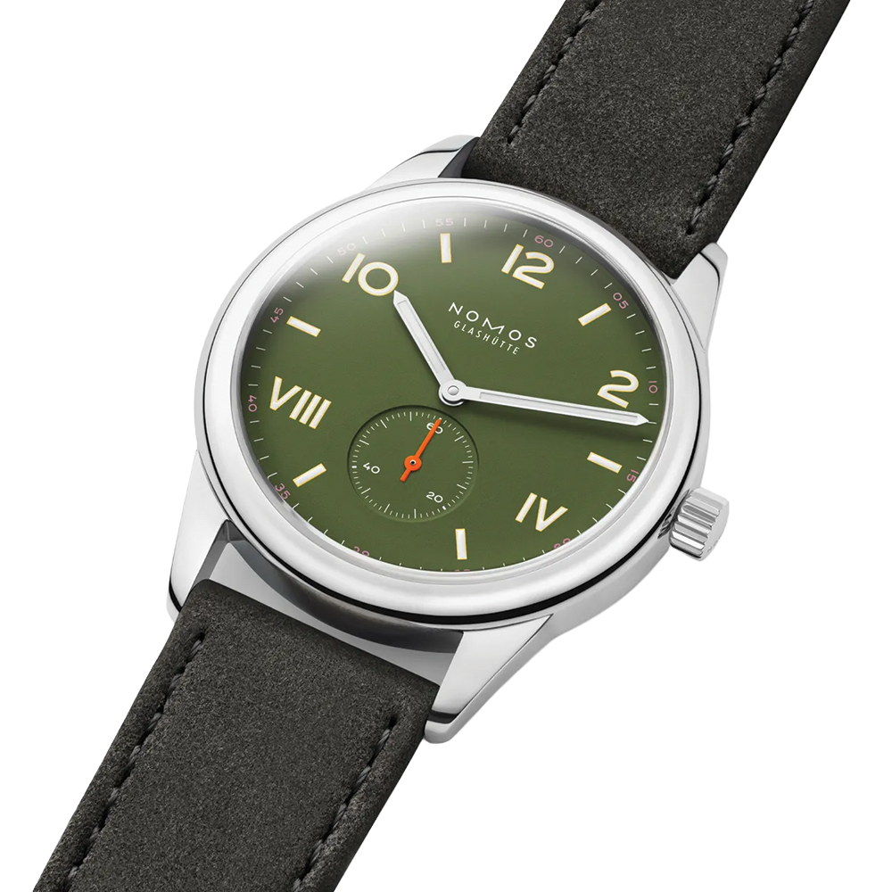 Club Campus Steel Back 38.5mm - Olive on Leather Strap