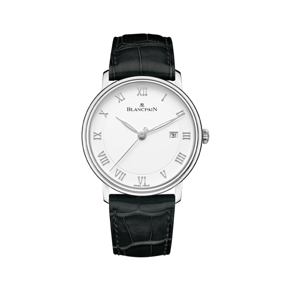 Villeret Ultraplate SS 40mm - White on Black Leather Strap