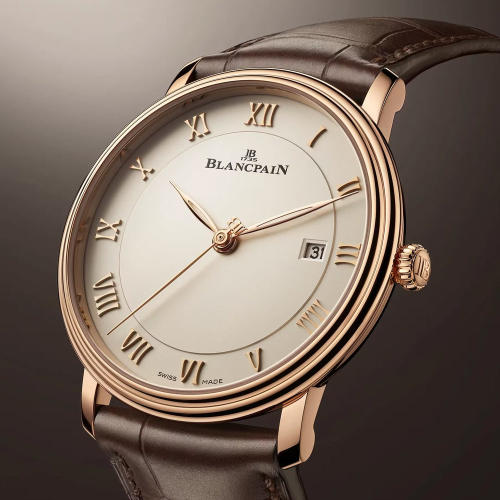 Villeret Ultraplate Red Gold 40mm - White on Leather Strap