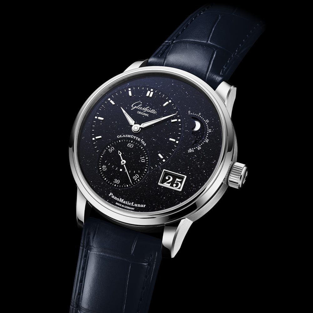 PanoMaticLunar Platinum Automatic Limited Edition 40mm - Blue on Leather Strap