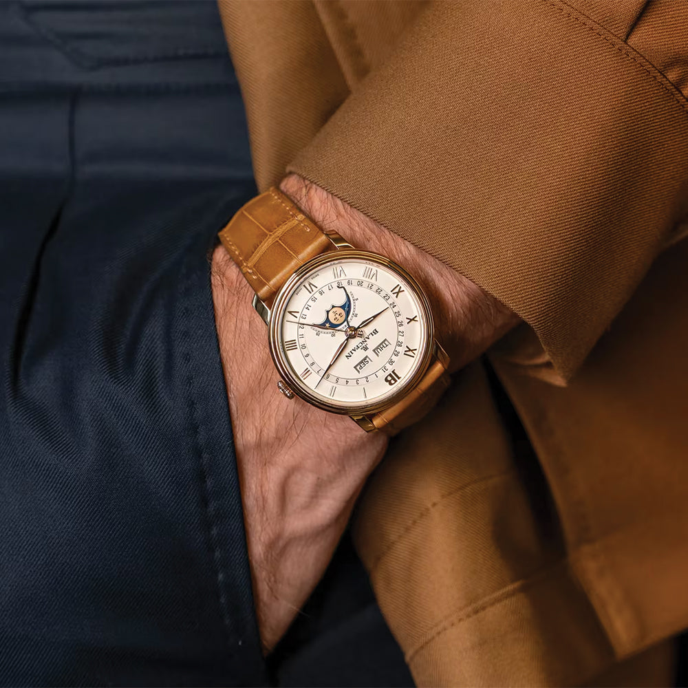Villeret Moonphase Red Gold 40mm - Opaline on Leather Strap