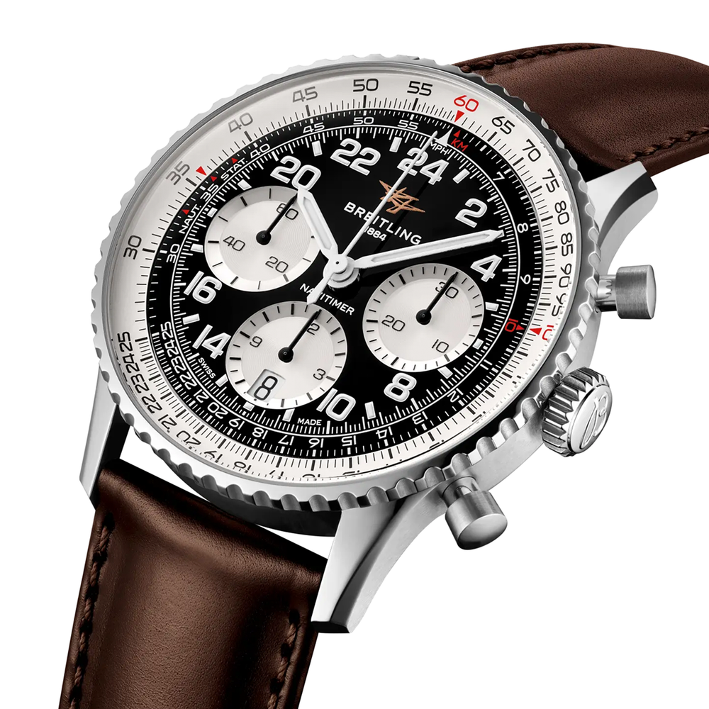 Navitimer B02 Chronograph Cosmonaute 41mm - Black on Leather Strap