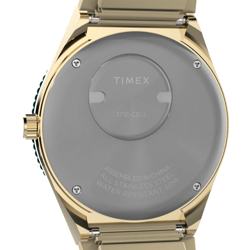 Q Timex Gold-Tone 36mm - Blue on Bracelet