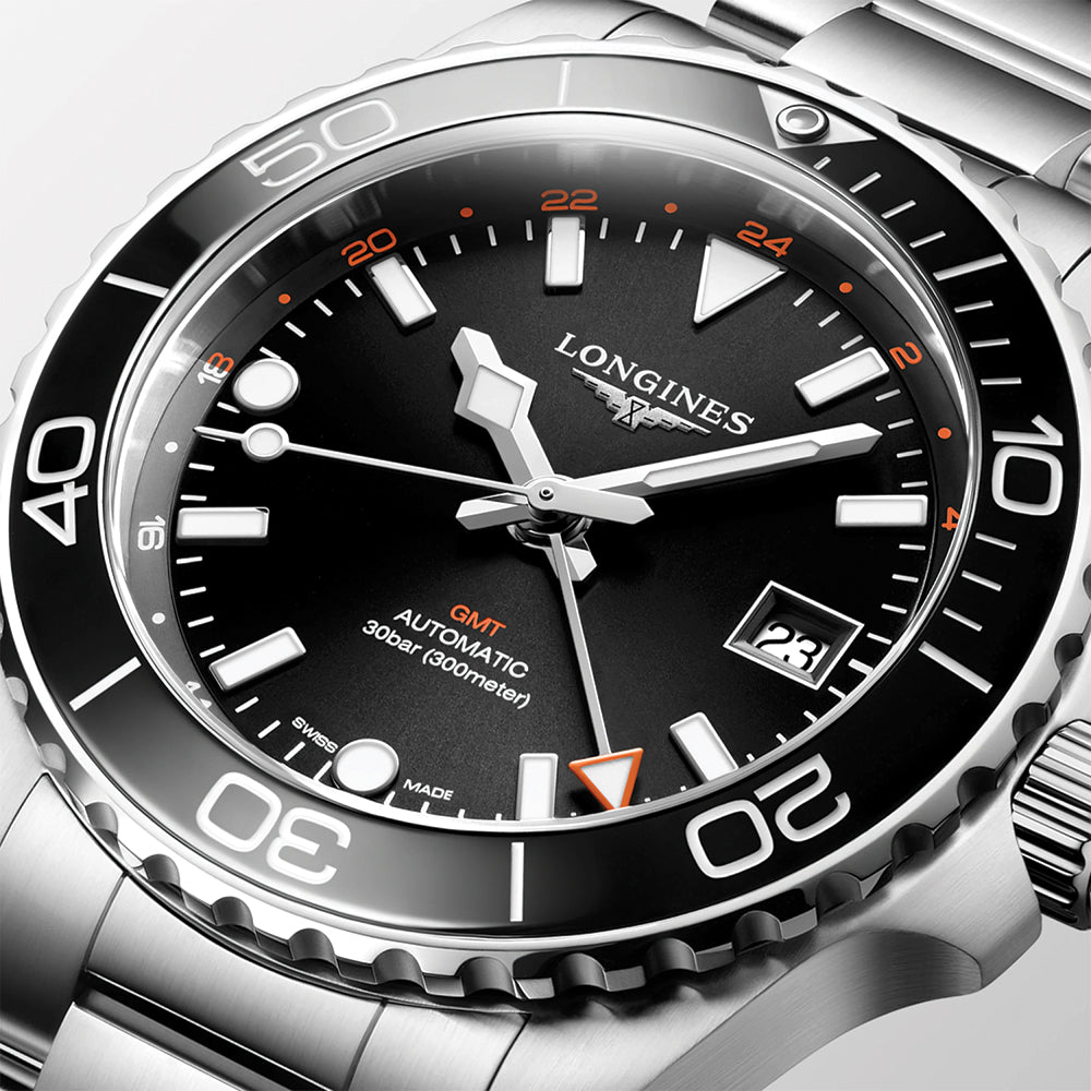 HydroConquest GMT 41mm - Black on Bracelet