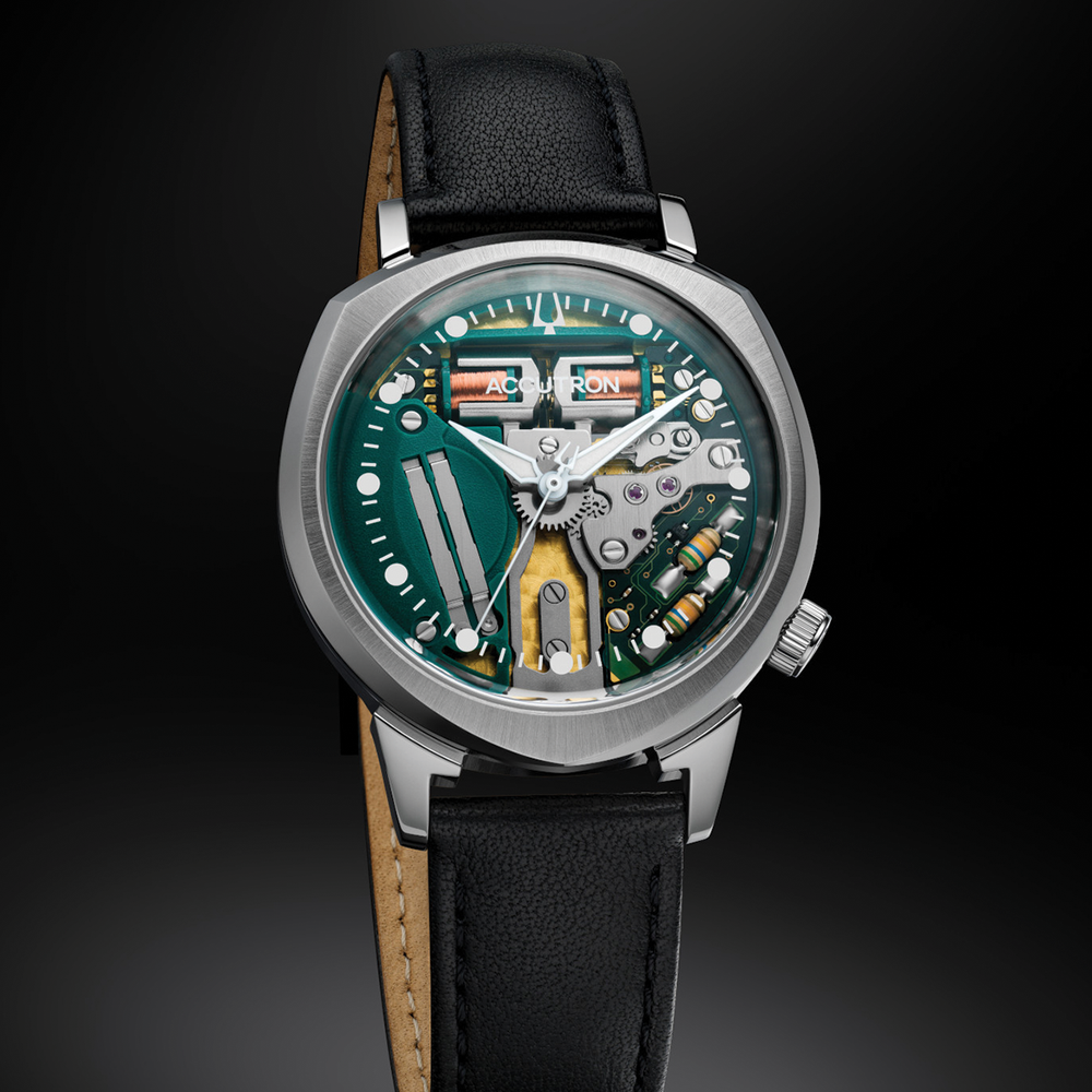 Alpha 314 33mm multicolored skeleton dial on black leather strap