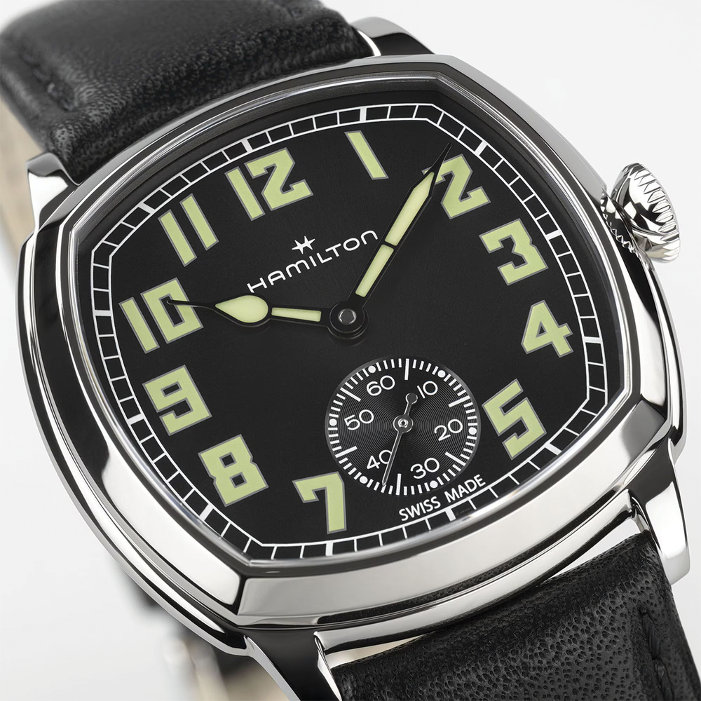 American Classic Cushion Mechanical 34mm - Black on Leather Strap
