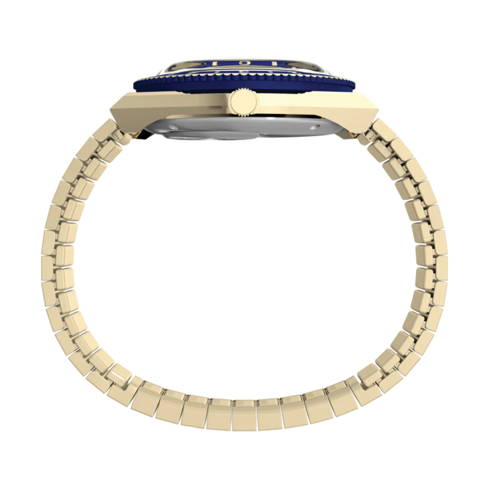 Q Timex Gold-Tone 36mm - Blue on Bracelet