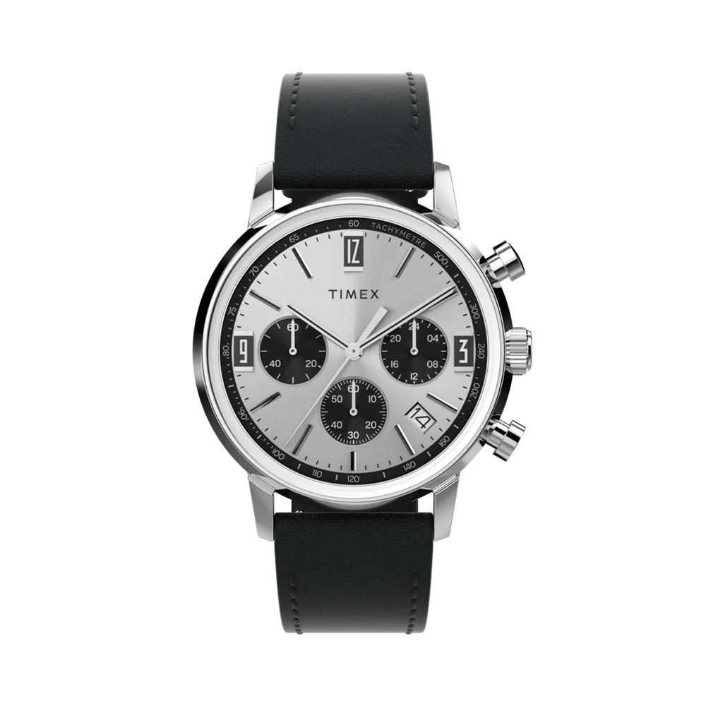 Marlin® Chronograph Tachymeter 40mm - Silver on Leather Strap