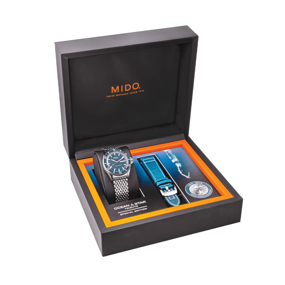 Ocean Star Tribute 40.5mm - Blue on Bracelet w/ Additional Fabric Strap