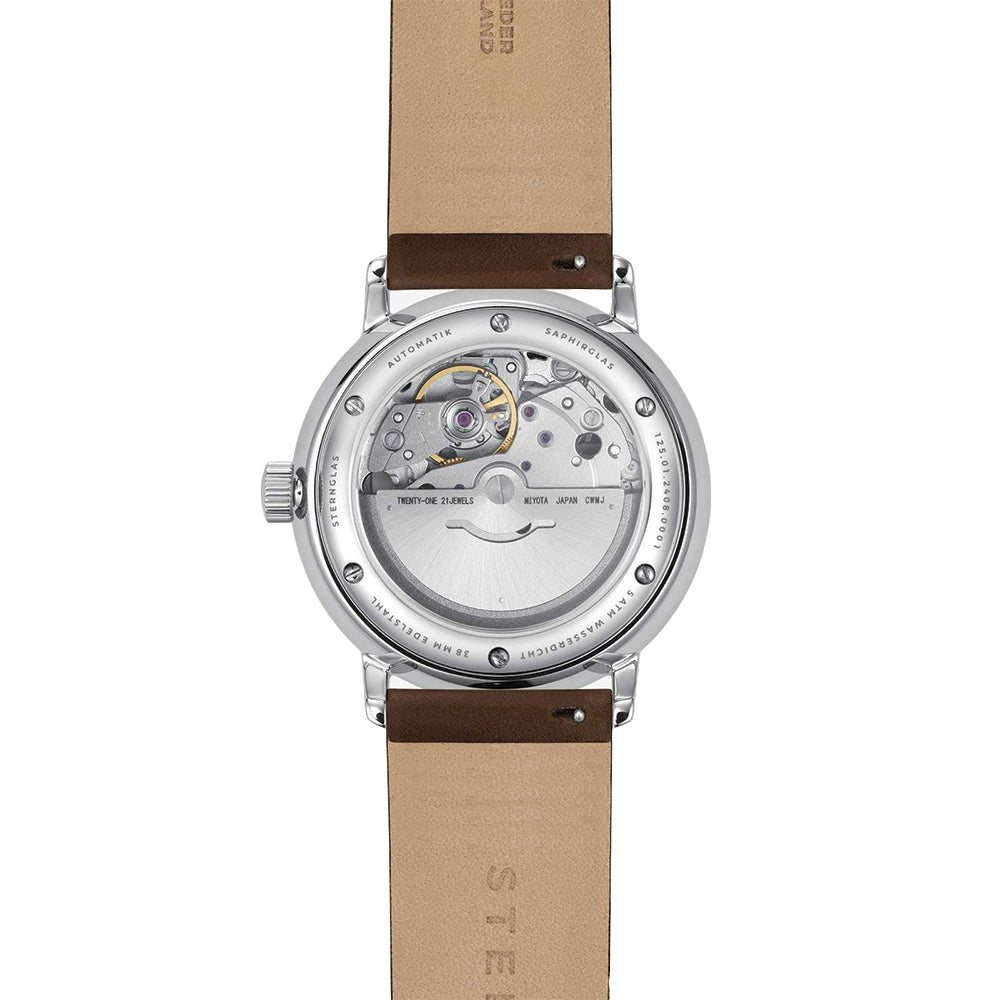Naos Automatic 38mm - White on Dark Brown Leather Strap