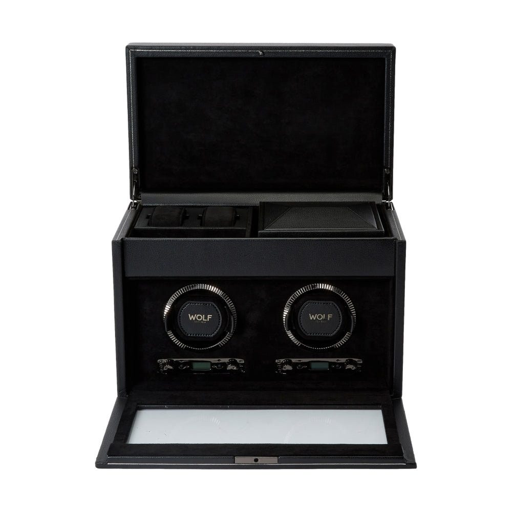 British Racing Double Watch Winder with Storage - Black