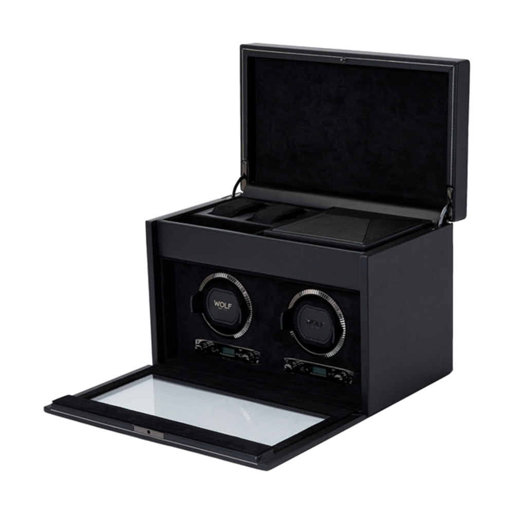 British Racing Double Watch Winder with Storage - Black