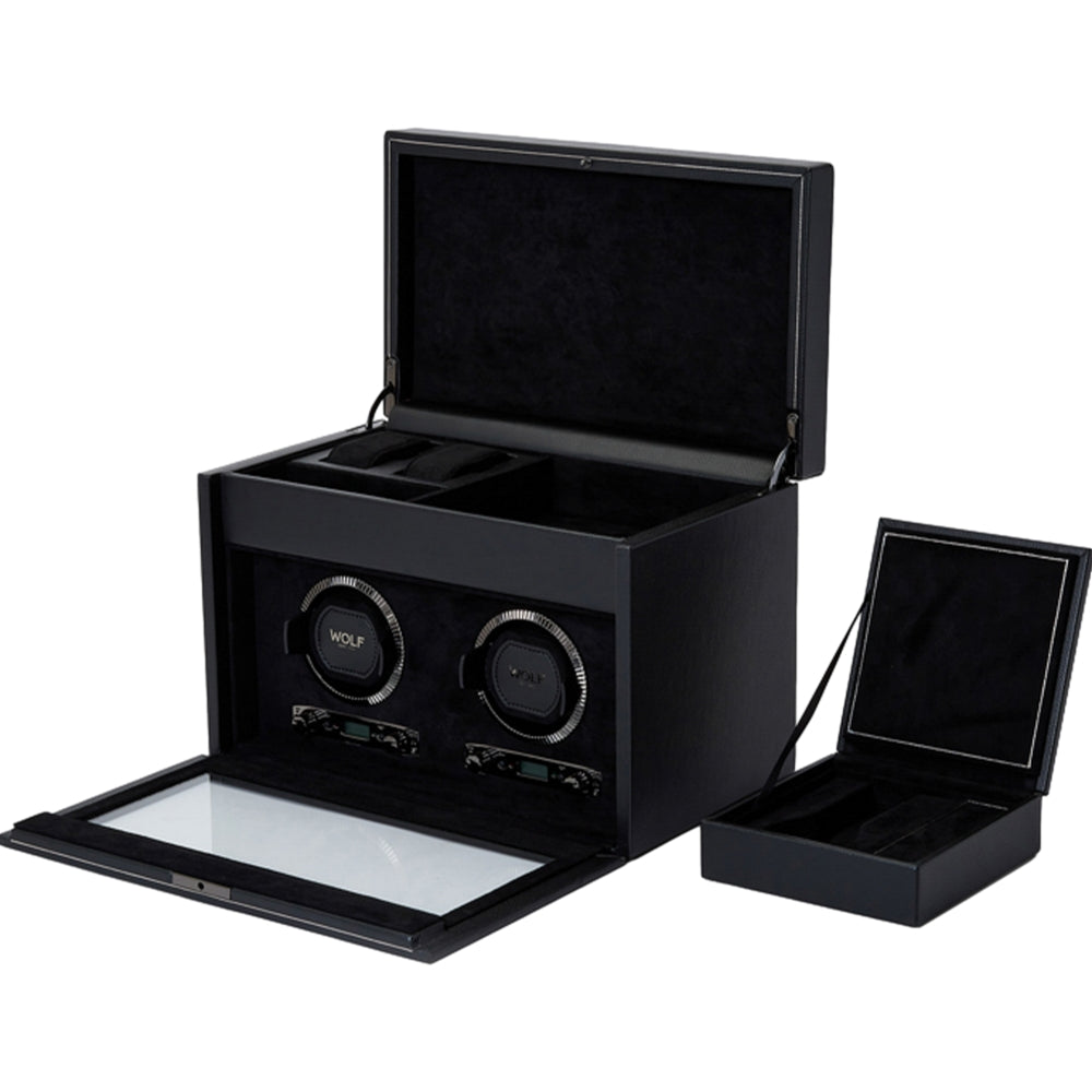 British Racing Double Watch Winder with Storage - Black