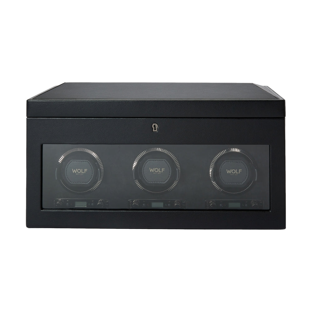 British Racing Triple Watch Winder with Storage - Black