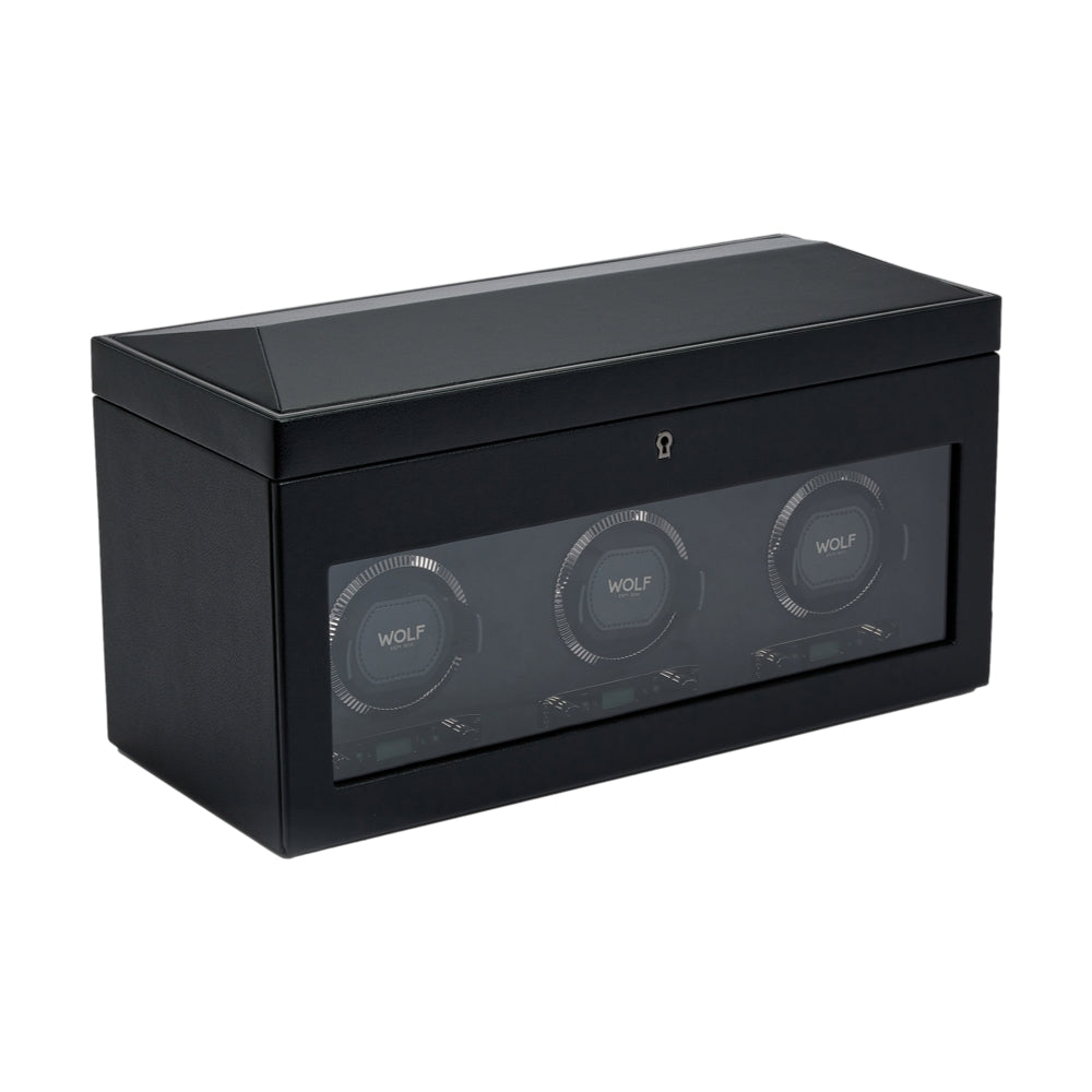 British Racing Triple Watch Winder with Storage - Black