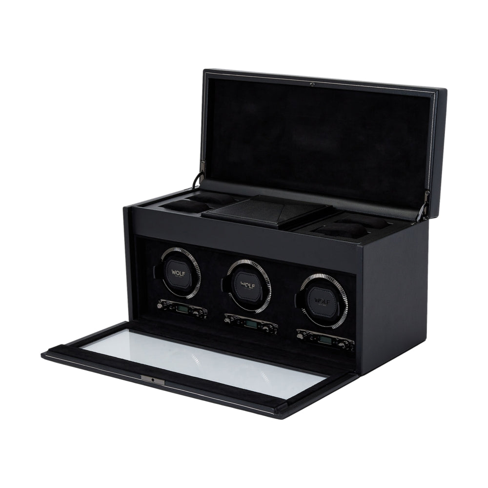 British Racing Triple Watch Winder with Storage - Black