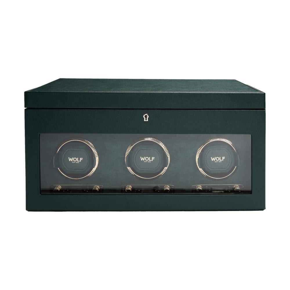 British Racing Triple Watch Winder with Storage - Green