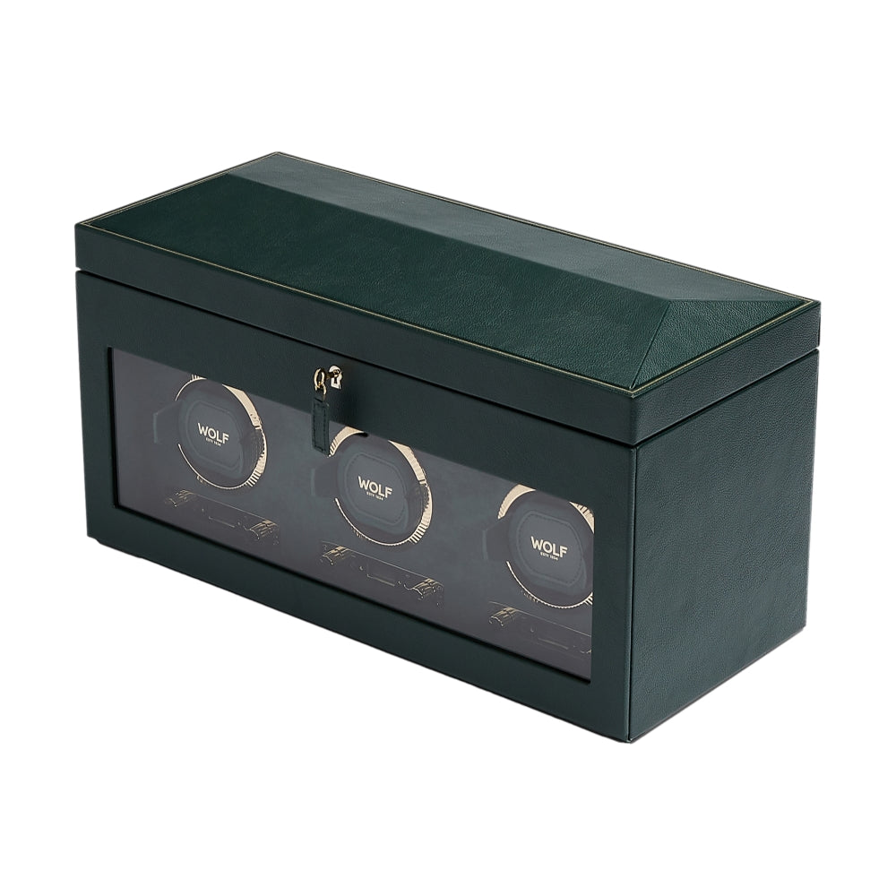 British Racing Triple Watch Winder with Storage - Green